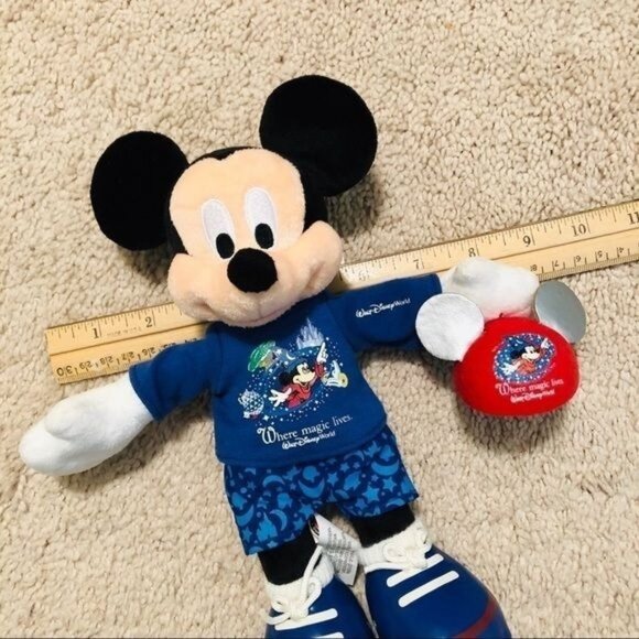 Vintage Mickey Mouse Bean Bag Plush Where Magic Lives Holding Souvenir Cap - Picture 8 of 11